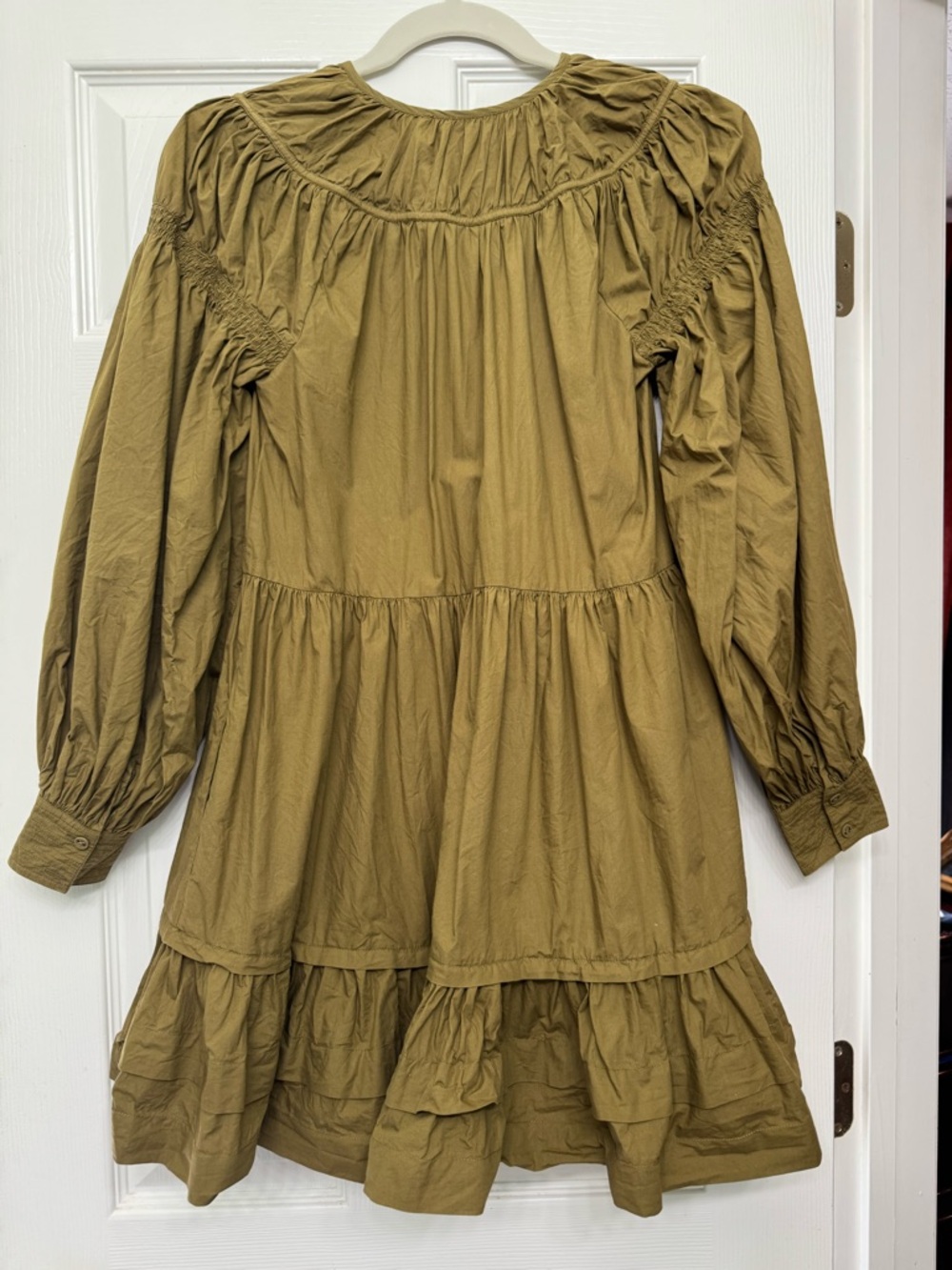 Ulla Johnson Rosa Dress Tiered Long Sleeve Mini Dress in Olive - Picture 4 of 9